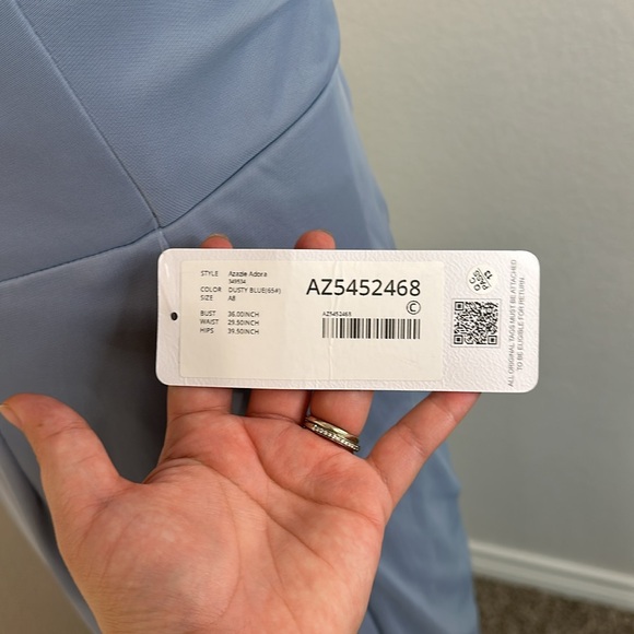 Azazie Dusty Blue Maxi Dress Gown Size A8 NWT - Picture 16 of 16